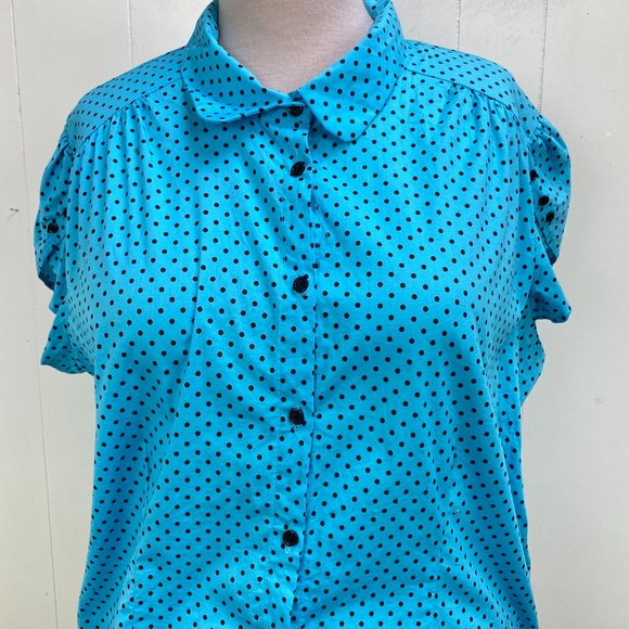 Venezia 26/28 Blue w/ Black Polka Dot Button Down - Picture 2 of 8